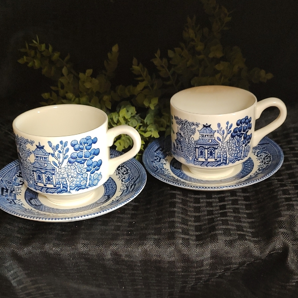 2 Willow Blue Tea Cup Sets